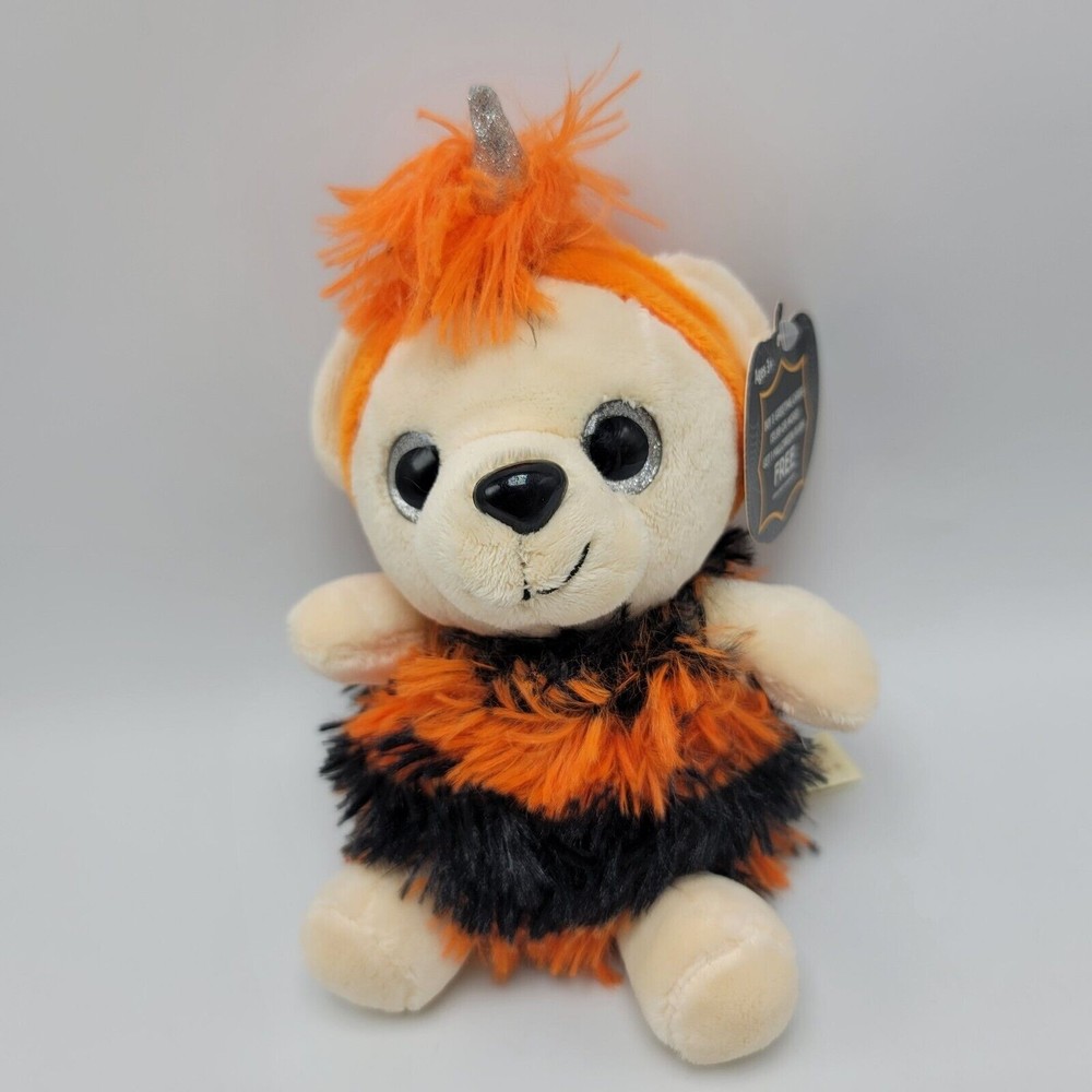 Dan Dee Halloween Unicorn Teddy Bear 8" Orange Black Plush Toy Costume